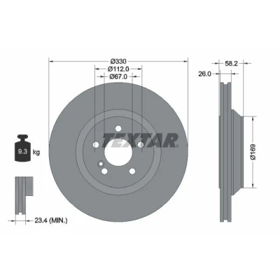 Imagem de TEXTAR PRO 92197903 Disco de travão 330 26 05/06 112 interior ventilado revestido sem pernos fixação da roda, cubo roda
