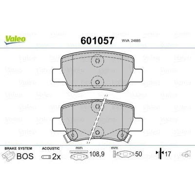 Imagem de VALEO 601057 Jogo de pastilhas para travão disco Eixo traseiro incl. contacto aviso desgaste com chapa anti ruído
