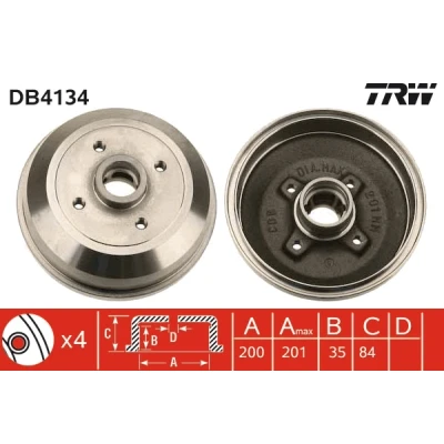 Imagem de TRW DB4134 Tambor de Travão sem anel sensor do ABS OPEL: Corsa B Hatchback, Van