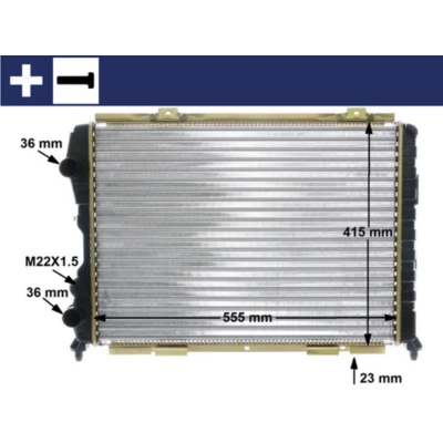 Imagem de MAHLE ORIGINAL CR 1408 000S Radiador, arrefecimento do motor 554 412 24 com acessórios parafusos Aletas de refrigeração unidas mecanicamente