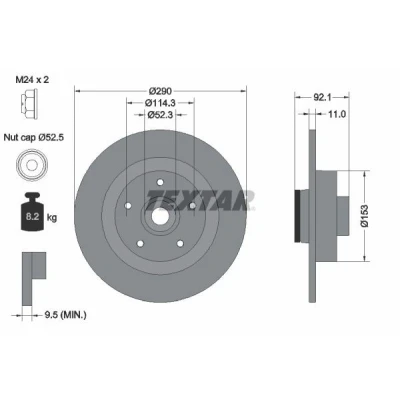 Imagem de TEXTAR PRO 92254103 Disco de travão 290 11 05/05 114,3 cheio revestido com anel sensor magnético integrado, o rolamento da roda