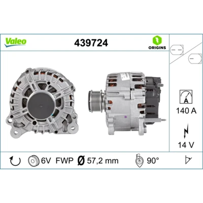 Imagem de VALEO 439724 Alternador 14V 140A VOLKSWAGEN: GOLF 6, Polo V Hatchback, SEAT: Leon II SKODA: Octavia Rapid Hatchback