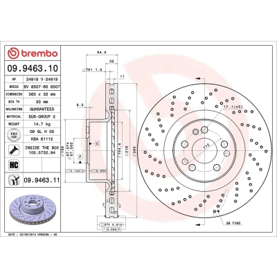 Imagem de BREMBO COATED DISC LINE 09.9463.11 Disco de travão 360 32 5 perfurado/ventilado revestido alto carbono com parafusos MERCEDES BENZ: Classe S Sedan