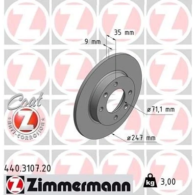 Imagem de ZIMMERMANN COAT Z 440.3107.20 Disco de travão 247 9 6/4 4 108 cheio revestido CITROËN: C4 I Hatchback, Coupe, C2 PEUGEOT: 307 SW