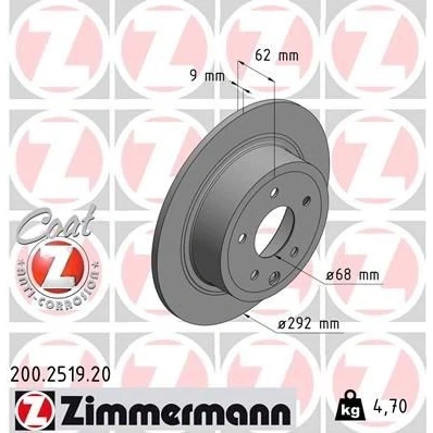 Imagem de ZIMMERMANN COAT Z 200.2519.20 Disco de travão 292 9 6/5 5 114 cheio revestido NISSAN: Qashqai / Qashqai+2 I, Pulsar Hatchback, Juke