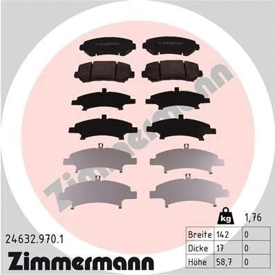 Imagem de ZIMMERMANN 24632.970.1 Jogo de pastilhas para travão disco A imagem corresponde ao volume fornecimento NISSAN: Qashqai / Qashqai+2 I, X Trail