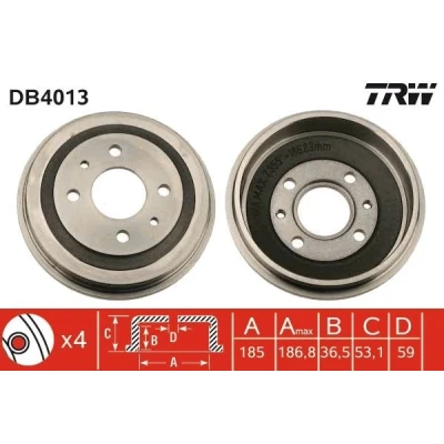 Imagem de TRW DB4013 Tambor de Travão 205,5 FIAT: Cinquecento, Uno Hatchback, 128 Sedan, SEAT: 127