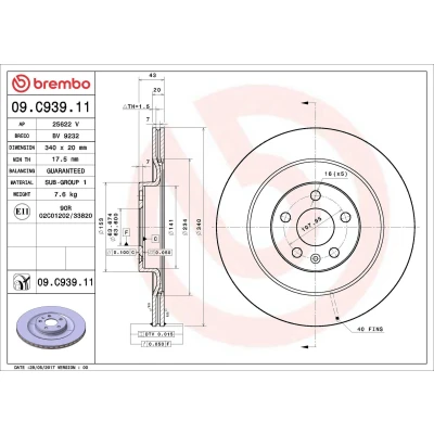 Imagem de BREMBO COATED DISC LINE 09.C939.11 Disco de travão 340 20 5 interior ventilado revestido VOLVO: XC90 II
