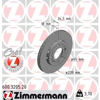 Imagem de ZIMMERMANN Disco de travão VOLKSWAGEN: Polo III Hatchback, Lupo / 3L, SEAT: Arosa COAT Z 600.3205.20 6N0615301C,6N0615301F