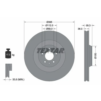Imagem de TEXTAR Disco de travão AUDI: A8 D3 PRO 36mm 05/06 112mm interior ventilado revestido 92184203 4E0615301E,4E0615301K,98200184201PRO Discos
