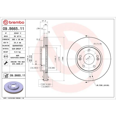 Imagem de BREMBO Disco de travão 280mm 26mm 5 interior ventilado revestido 09.B665.11 517121M000,517121X100 Discos