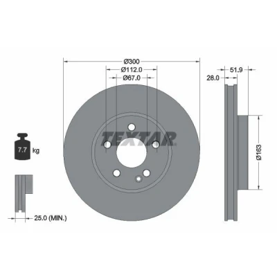 Imagem de TEXTAR 92291803 Disco de travão 300 28 05/06 112 interior ventilado revestido sem pernos fixação da roda, cubo roda