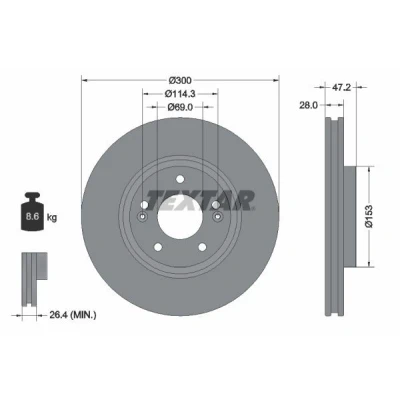 Imagem de TEXTAR 92166505 Disco de travão 300 28 05/07 114,3 interior ventilado revestido alto carbono sem pernos fixação da roda, cubo roda