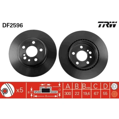 Imagem de TRW DF2596 Disco de travão 300 22 5 112 ventilado pintado