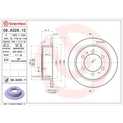 Imagem de BREMBO Disco de travão SSANGYONG: Musso SUV, Korando II SUV COATED DISC LINE 299mm 10,4mm 6 cheio revestido 08.A329.11 4840105101,4840105110