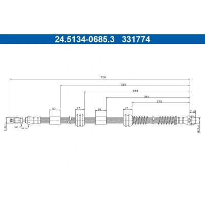 Imagem de ATE 24.5134 0685.3 Mangueira de Travão 720mm M10x1mm VOLKSWAGEN: Touareg I