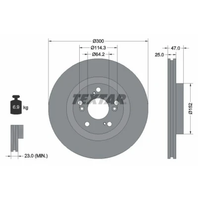 Imagem de TEXTAR 92125000 Disco de travão 300 25 05/09 114,3 interior ventilado sem pernos fixação da roda, cubo roda HONDA: CIVIC 7 Hatchback