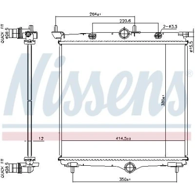 Imagem de NISSENS 607031 Radiador, arrefecimento do motor Alumínio 380 414 12 Aletas de refrigeração soldadas PEUGEOT: 208 II Hatchback