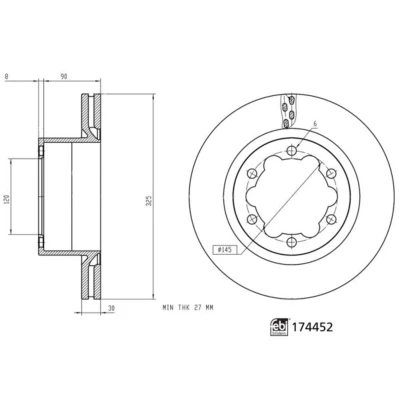 Imagem de FEBI BILSTEIN 174452 Disco de travão Eixo traseiro 325 30 6 145 interior ventilado revestido VOLKSWAGEN: Crafter Van
