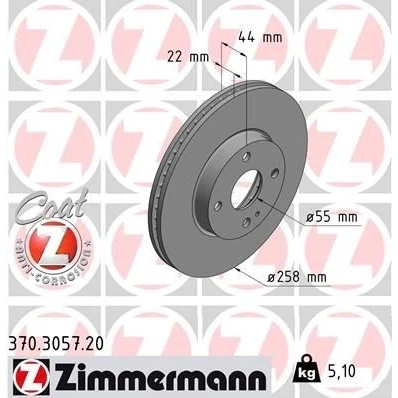 Imagem de ZIMMERMANN COAT Z 370.3057.20 Disco de travão 258 22 5/4 4 100 interior ventilado revestido MAZDA: 2 Hatchback, MX 5 IV RF Targa,