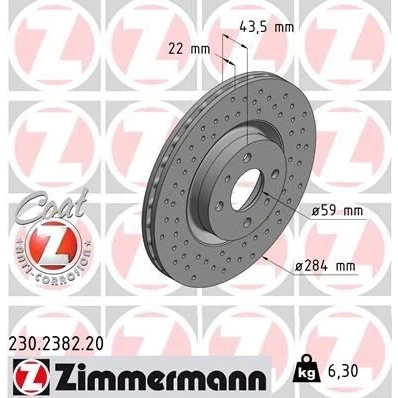 Imagem de ZIMMERMANN COAT Z 230.2382.20 Disco de travão 284 22 6/4 4 98 interior ventilado, perfurado revestido ABARTH: 500 / 595 695 Hatchback