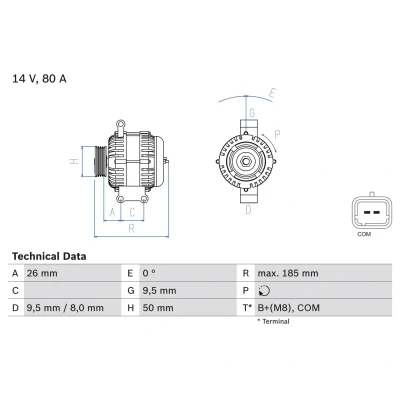 Imagem de BOSCH 0 986 082 880 Alternador 14V 80A CITROËN: C3 II, Berlingo II Van, PEUGEOT: 207 Hatchback, 208 I SW