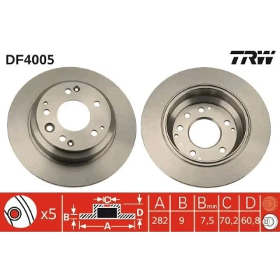 Imagem de TRW DF4005 Disco de travão 282 9 5 114 cheio pintado
