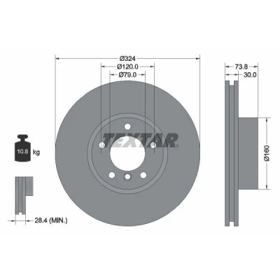 Imagem de TEXTAR PRO+ 92107105 Disco de travão 324 30 05/06 120 interior ventilado revestido alto carbono sem pernos fixação da roda, cubo roda