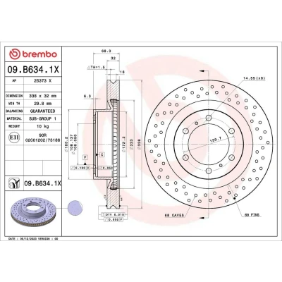 Imagem de BREMBO Disco de travão 338mm 32mm 6 perfurado/ventilado revestido 09.B634.1X 4351260190,4351260191 Discos