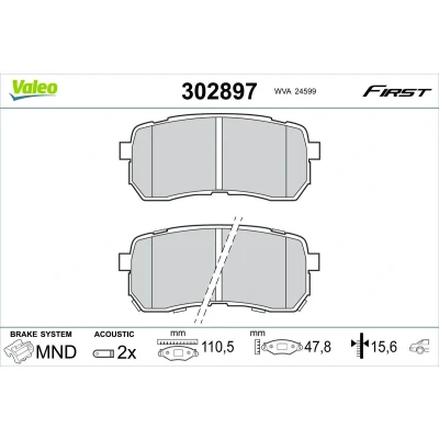 Imagem de VALEO 302897 Jogo de pastilhas para travão disco Eixo traseiro incl. contacto aviso desgaste sem parafusos, com chapa anti ruído