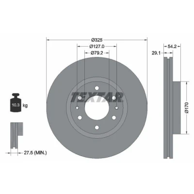Imagem de TEXTAR 92226200 Disco de travão 325 29,1 06/08 127 ventilado fora sem pernos fixação da roda, cubo roda