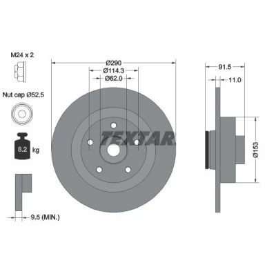 Imagem de TEXTAR 92317603 Disco de travão 290 11 05/05 114,3 cheio revestido com anel sensor do ABS, o rolamento da roda, cubo roda