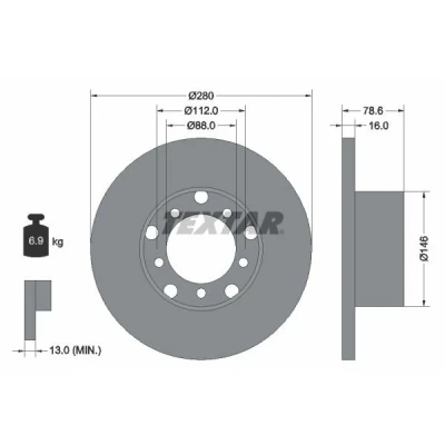 Imagem de TEXTAR 93012400 Disco de travão 280 16 05/10 112 cheio sem pernos fixação da roda, cubo roda MERCEDES BENZ: T1 Van