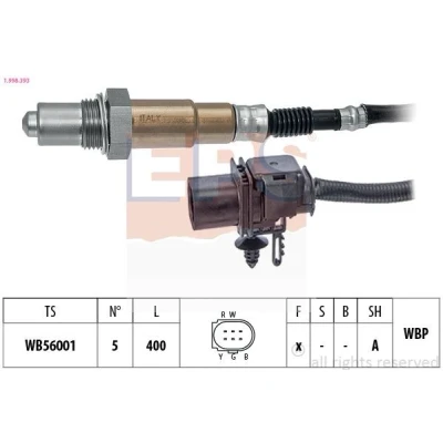 Imagem de EPS 1.998.393 Sonda Lambda com material de fixação aquecimento, plana, banda larga, Rosca pré lubrificada 5 VOLVO: V60 I