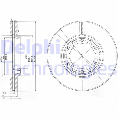 Imagem de DELPHI BG3817 Disco de travão 306 32 6 ventilado oleado não tratado sem o rolamento da roda, anel sensor do ABS NISSAN: Patrol GR 5 SUV