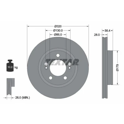 Imagem de TEXTAR 92332803 Disco de travão 320 28 05/07 130 interior ventilado revestido sem o rolamento da roda, pernos fixação cubo roda