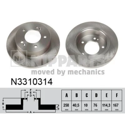 Imagem de NIPPARTS Disco de travão KIA: Venga 258mm 10mm 5 114,3mm cheio pintado N3310314 584111P300 Discos