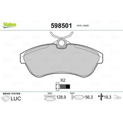 Imagem de VALEO 598501 Jogo de pastilhas para travão disco CITROËN: C2 Hatchback, C3 II, I Hatchback