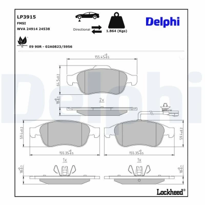 Imagem de DELPHI LP3915 Jogo de pastilhas para travão disco incl. contacto aviso desgaste com chapa anti ruído sem acessórios
