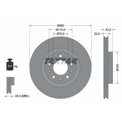 Imagem de TEXTAR PRO 92221103 Disco de travão 292 22 05/10 110 interior ventilado revestido sem pernos fixação da roda, cubo roda