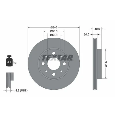 Imagem de TEXTAR PRO 92118003 Disco de travão 240 20 04/08 98 interior ventilado revestido sem pernos fixação da roda, cubo roda FIAT: 500 Hatchback
