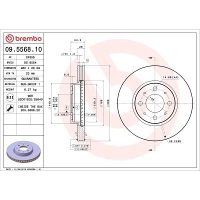 Imagem de BREMBO 09.5568.10 Disco de travão 280 26 4 interior ventilado com parafusos VOLVO: 850 Carrinha, Sedan