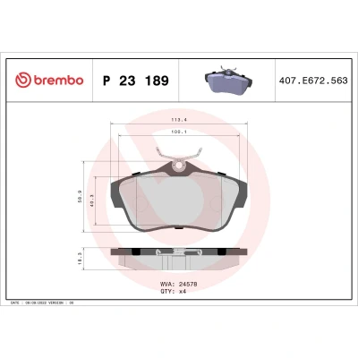 Imagem de BREMBO P 23 189 Jogo de pastilhas para travão disco excl. contacto aviso desgaste sem acessórios FIAT: Scudo II, II Van