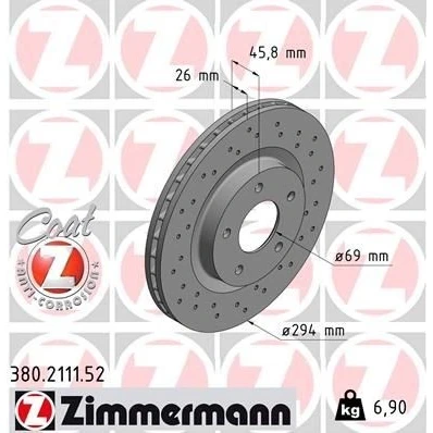 Imagem de ZIMMERMANN SPORT COAT Z 380.2111.52 Disco de travão 294 26 5/5 5 114 interior ventilado, perfurado revestido MITSUBISHI: OUTLANDER 3