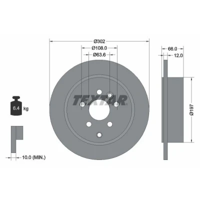 Imagem de TEXTAR PRO 92162703 Disco de travão 302 12 05/07 108 cheio revestido sem pernos fixação da roda, cubo roda