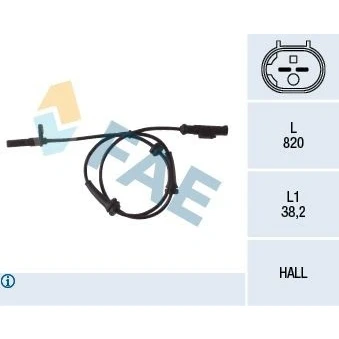 Imagem de FAE 78050 Sensor de ABS Eixo traseiro direito activo 2pólos 820mm