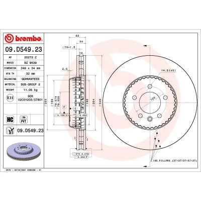 Imagem de BREMBO 09.D549.23 disco de travão 349 34 5 duas peças, interior ventilado revestido alto carbono