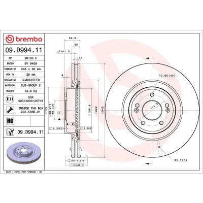 Imagem de BREMBO 09.D994.11 Disco de travão 345 30 5 interior ventilado revestido alto carbono