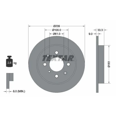 Imagem de TEXTAR 92204000 Disco de travão 239 9 04/08 100 cheio sem pernos fixação da roda, cubo roda HONDA: JAZZ 2, 3, 4