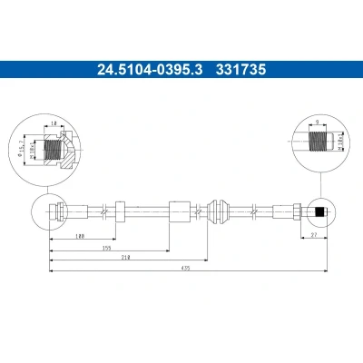 Imagem de ATE 24.5104 0395.3 Mangueira de Travão 435mm M10x1mm FORD: Focus Mk2 Van / Carrinha